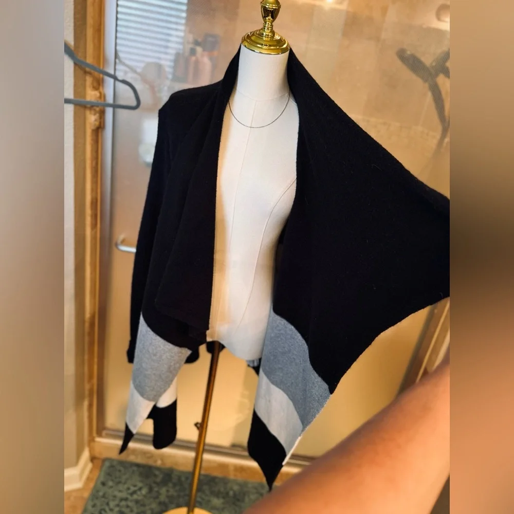MICHAEL KORS Black & Gray Asymmetrical Cardigan Sweater